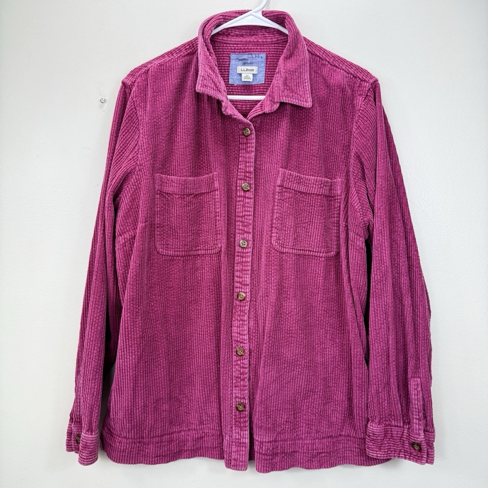 LL Bean Berry Pink Comfort Corduroy Relaxed Button Shirt Shacket Pockets Size XL - Picture 5 of 12